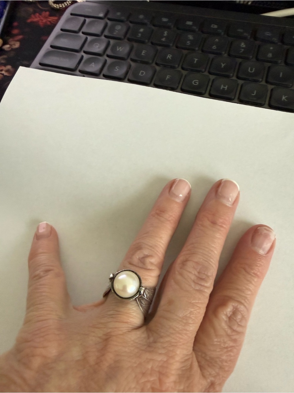 Silpada Silver Ring with White Pearl Center